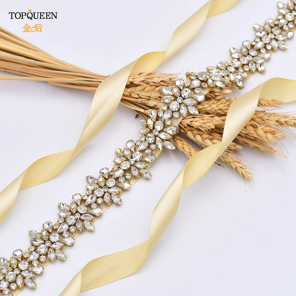 TOPQUEEN S269 RG Свадебный Серебряный/золотой/розовый пояс с золотыми кристаллами