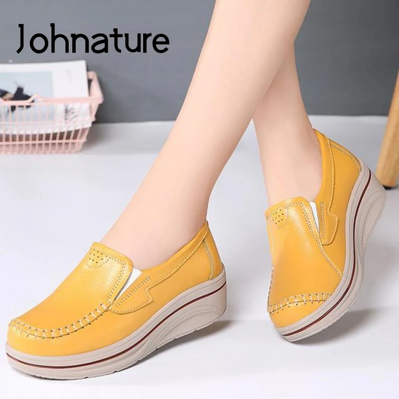 

Johnature Pumps Women Shoes 2022 New Spring/Autumn Retro Round Toe Wedges Casual Sewing Concise Leisure Platform Ladies Shoes