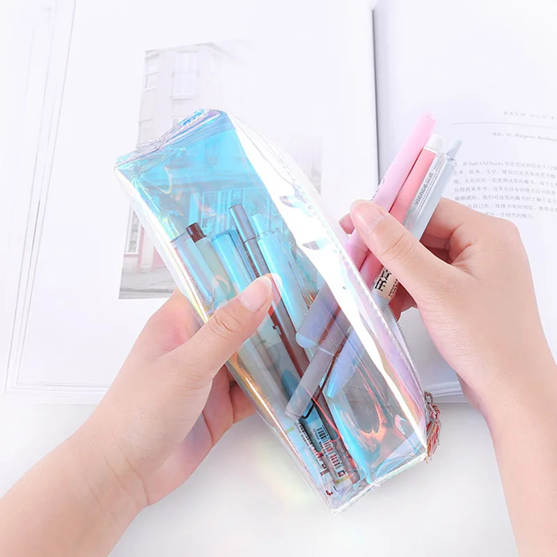 

Pen Case Holder Transparent Tassels Zipper Pencil Bag Colorful Student Stationery Pouch