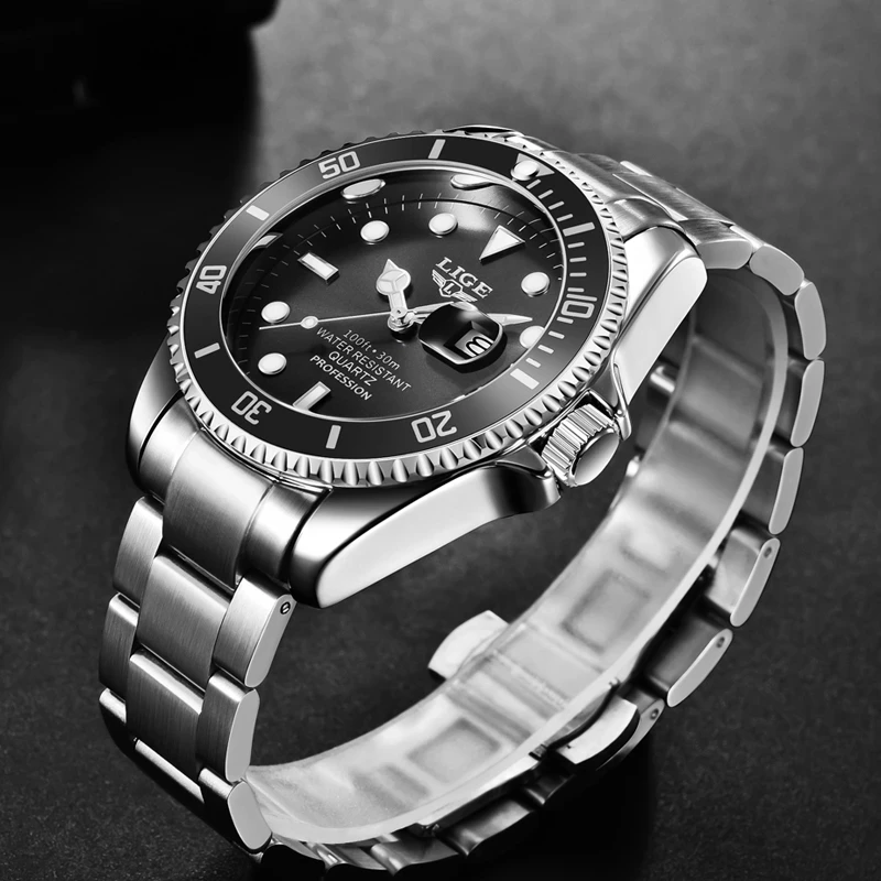 Часы наручные LIGE Мужские кварцевые модные деловые водонепроницаемые брендовые