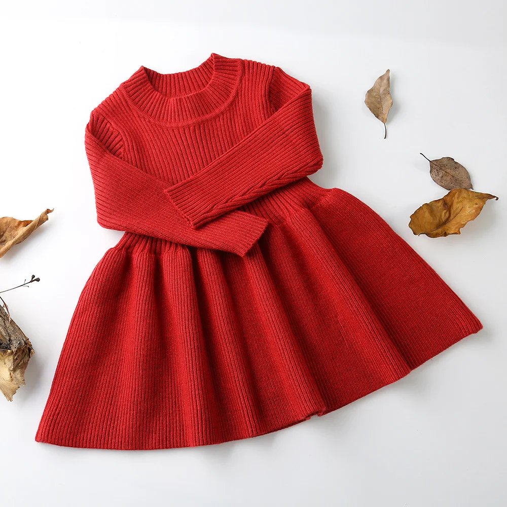 

Autumn Winter Baby Dresses For Girls Long Sleeved Knit Princess Dress Lotus Leaf Collar Pocket Sweater Dress Girls Baby Clothing
