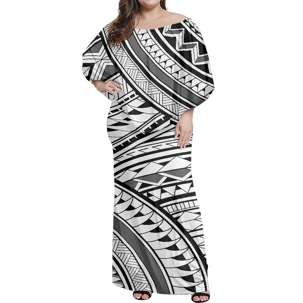 

Hd 3d Print Elegant Hibiscus Pattern Lady Frill Off Shoulder Dresses Polynesian Island Design Female Sexy Tight Dress Puletasi