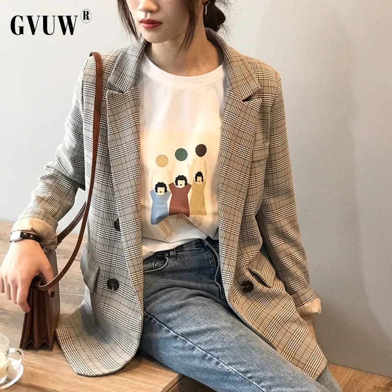 

Gvuw Women Big Plaid Blazer Netched Long Jacket All Match Autumn 20d902 Tmall autumn and winter 2021 new wholesale clothes