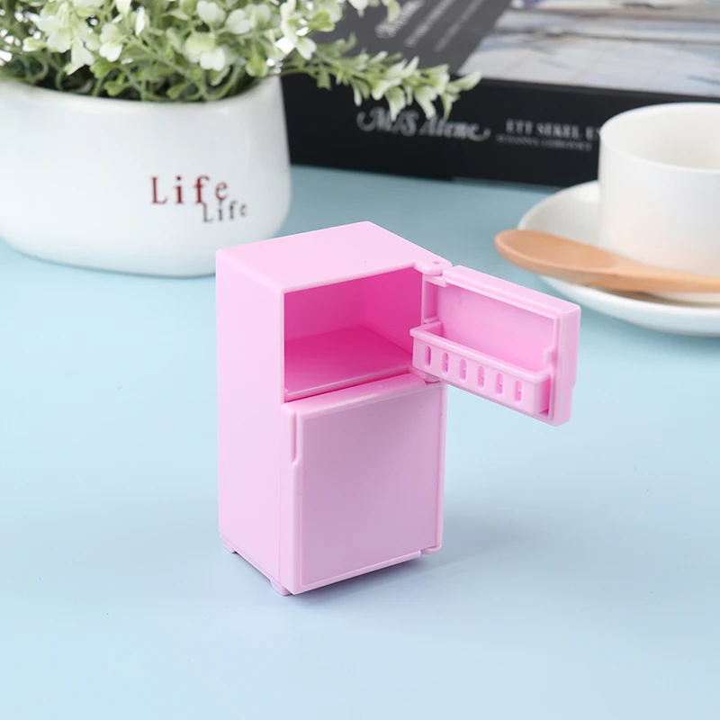 

1/12 Dollhouse Miniature Kitchen Pink Plastic Fridge Refrigerator Freezer for Dolls Bedroom Living Room Accessories