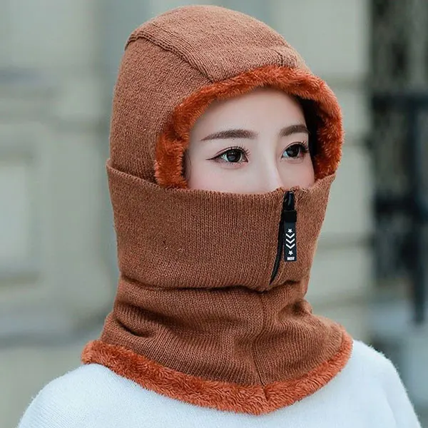 brown Skullies Beanies женская вязаная шапка шарф женские зимние шапки для женщин капот однотонная Балаклава маска Feminino Beanie Hat cap - Цвет: brown