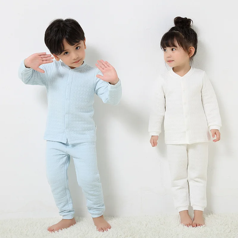 

2017 Baby Wear Suit Infant Toddler Boys Warm Silk Cotton-Padded Clothing Set Long Sleeve Opening & Crotch Pants Topwear Cardigan