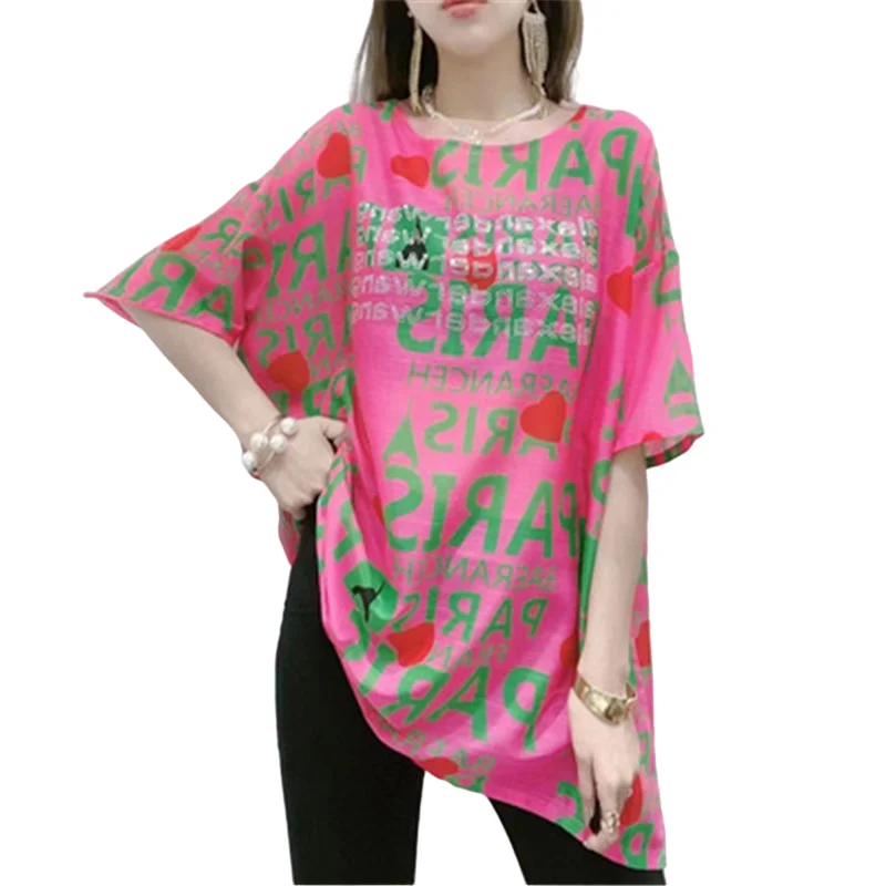 

2021 summer new short-sleeved women's mid-length tops fat mm loose fashion large size letter printing T-shirt women