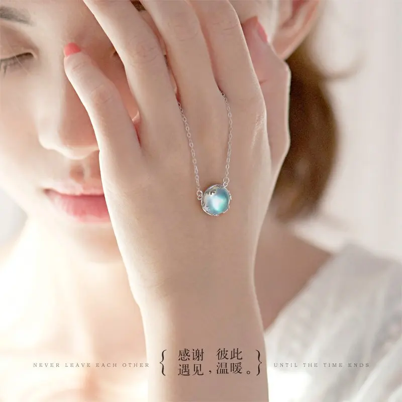Лко Новое поступление S925 серебро филиал лунный камень женский женское колье