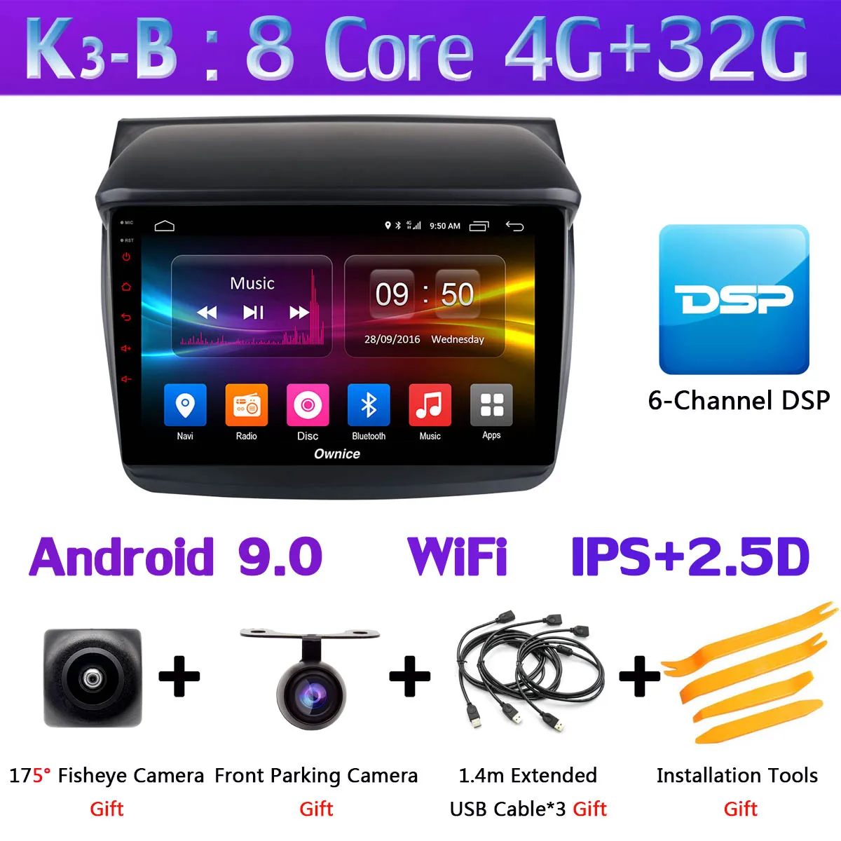 K3-B " 1DIN 360 ° панорамный Android автомобильный DVD gps Навигатор Радио для Mitsubishi Pajero Sport L200 Trion Видео Аудио CarPlay DSP 4G LTE - Цвет: K3-B