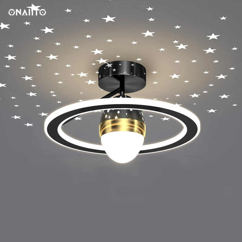 

Starry sky projection Ceiling Chandelier LED Ceiling Light Child Room Ring Lamp Metal Bedroom Lights With Remote Control 220V St