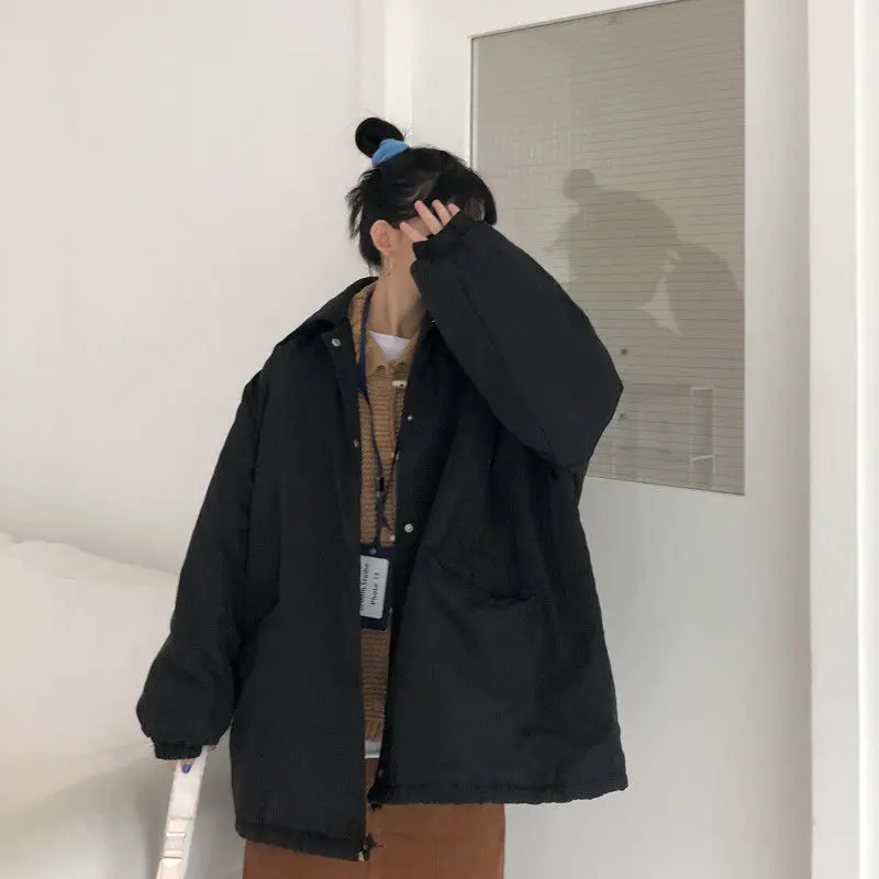 Cotton padded jacket female student middle and long coat 2021 new Korean loose winter solid color cotton padded jacket thickened