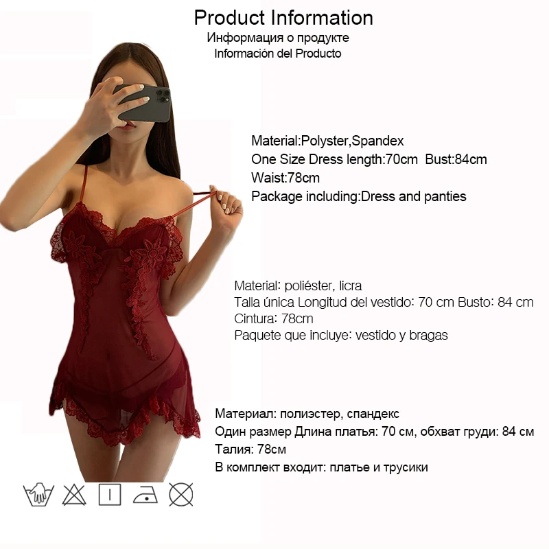 

New Porno Sexy Women Lingerie Lace Up Hot Erotic Babydolls Robe Mini Dress Underwear Nightdress Sleepwear with panties NS0792