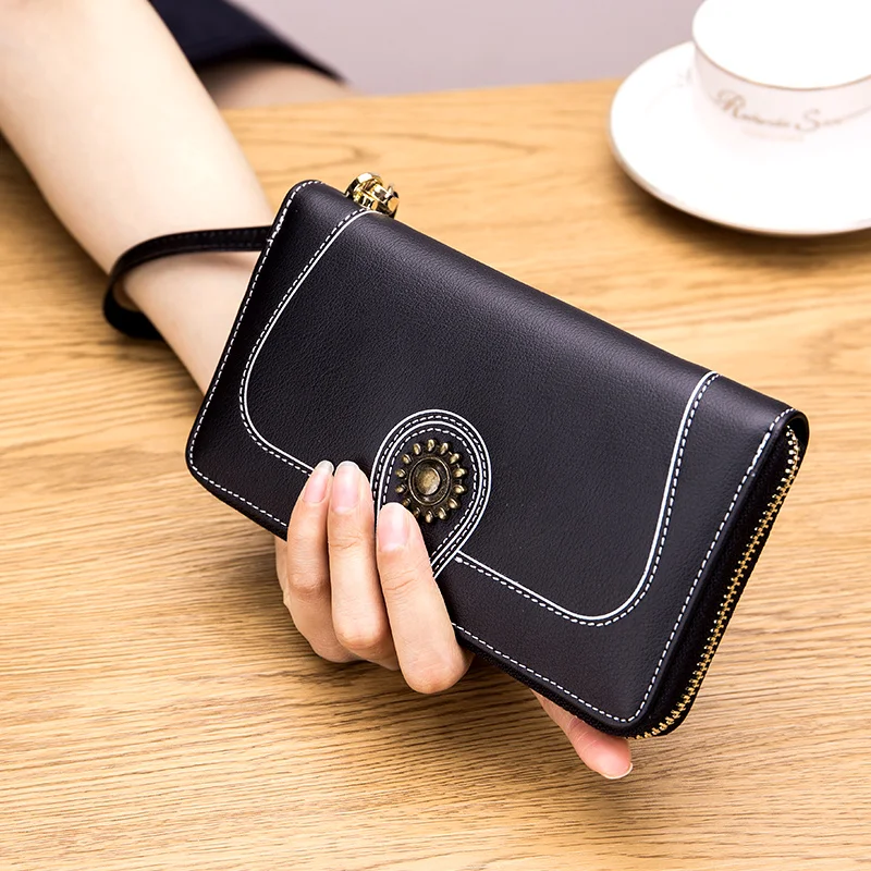 

Latest Design Women's Long Wallet Genuine Leather Ladies' Zipper Purse Cow Leather Female Money Clutch Bag Cellphone Pocket