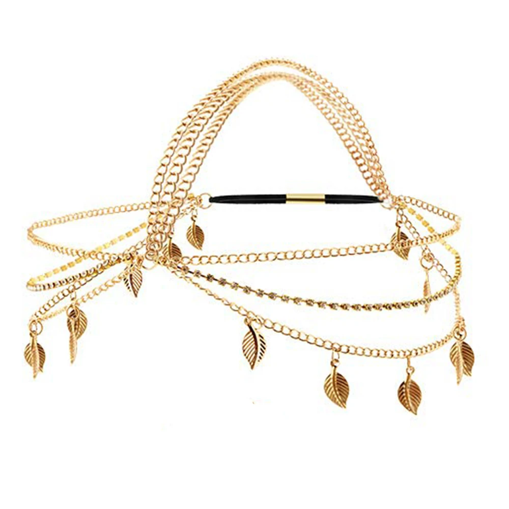 

Gold Color Head Chain Jewelry Bohemian Festival Wedding Headpiece Hair Jewelry Tassel Rhinestone Hair Band For Women And Girls