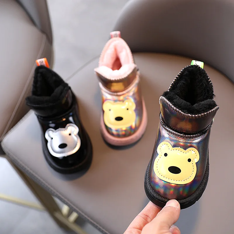 

KINE PANDA Winter Warm Kids Snow Boots Children Shoes Boys Padded Boots for Girls PU Leather Waterproof 1 2 3 4 5 6 Years Old
