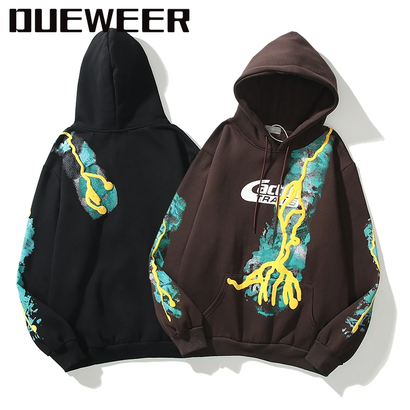 

Dueweer Mens Sweatshirts Hoodies Cactus Jack Cargo Embroidery Travis Scott Multiple Pockets Pullover Hoodie Streetwear