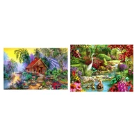 2set full square drill 5d diy diamond painting embroidery cross stitch 5d home decor forest animals %e2%80%8bhouse scenery