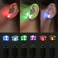 1 pcs square zircon light up led bling ear stud fashion unisex flash earrings unique jewelry for pary nightclub festival