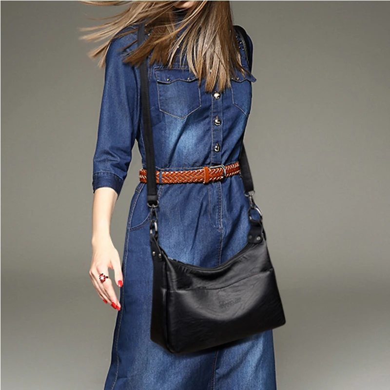 

2019 Fashion Large Quality Leather Female Shoulder Bag PU Leather Solid Color Casual Handbags messenger bag Women Bags Designer