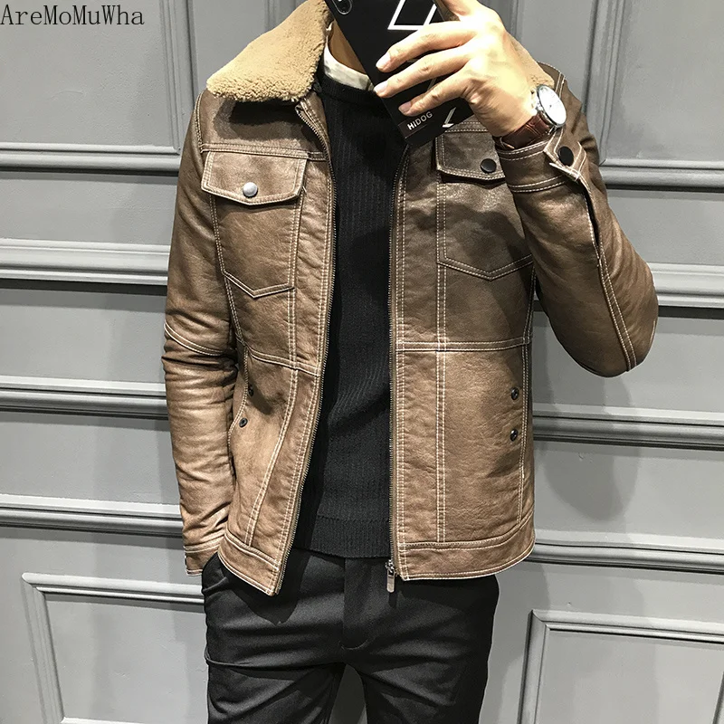AreMoMuWha 2018 осень и зима Новая красивая мужская кожаная куртка для мотоцикла с