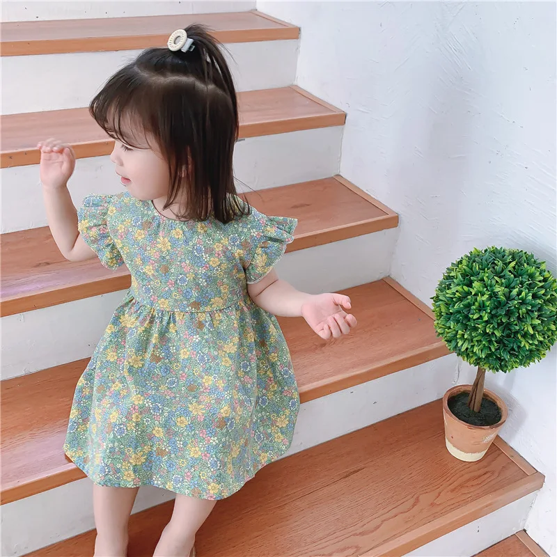 

2021 summer new Korean doll skirt cute foreign style pastoral style flying sleeve floral skirt girl dress