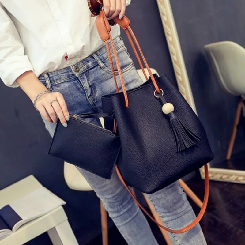 

Women's Bucket PU Shoulder Bag Large Capacity Tote Bag, Vintage, Matte, Faux Leather Handbags Female Solid Color Messenger Bags