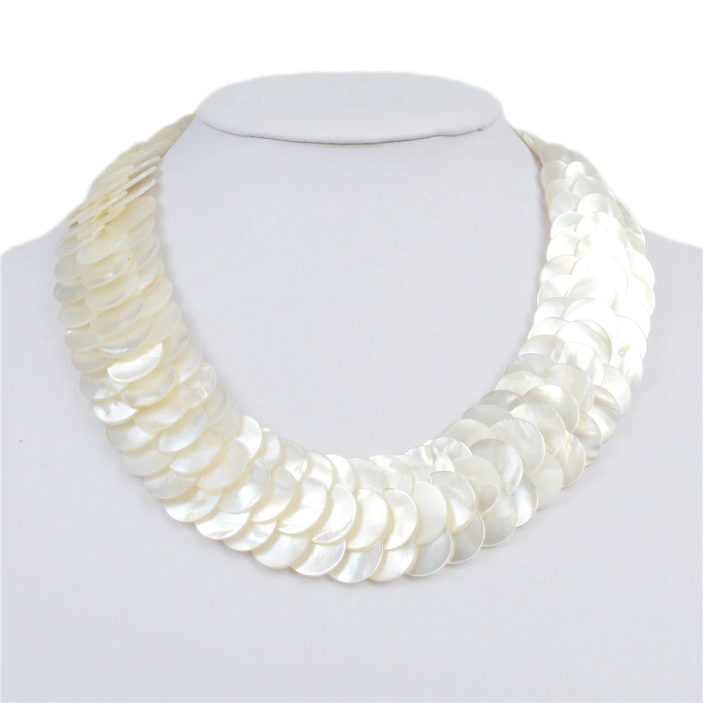 

White Shell Necklace 3 Strands Choker Statement Collar Fashion Fine Jewelry For Women Wedding Party Necklaces Gifts 18 inch 45cm