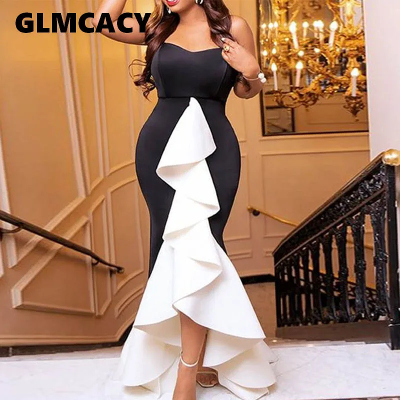 Размера плюс Для женщин Элегантный оборками Черный Длинные вечерние платья летние Винтаж Формальное вечернее длинное платье, дизайнерское платье от Runway