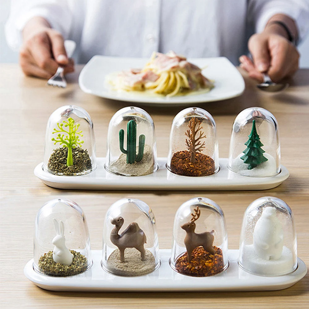 4pcs Four Seasons Plant Spice Jar Creative Animals Seasoning Bottle Salt Sugar Pepper Shaker Cooking Tool Kitchen Supplies | Дом и сад