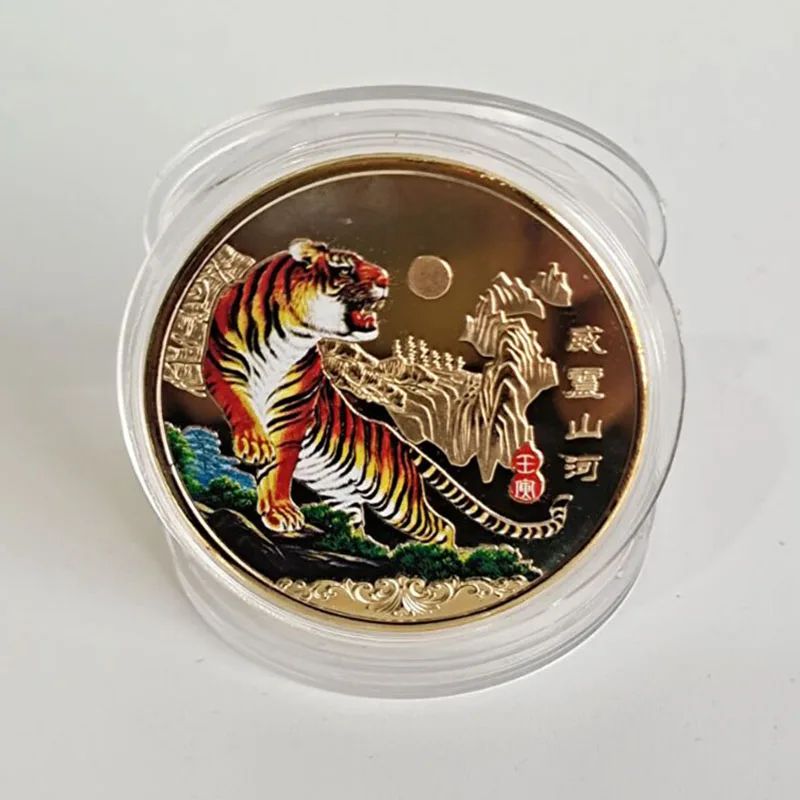 

New Year 2022 Tiger Colorful Chinese Coins Collection for Luck Commemorative Coin Mascot Zodiac Signs Gift