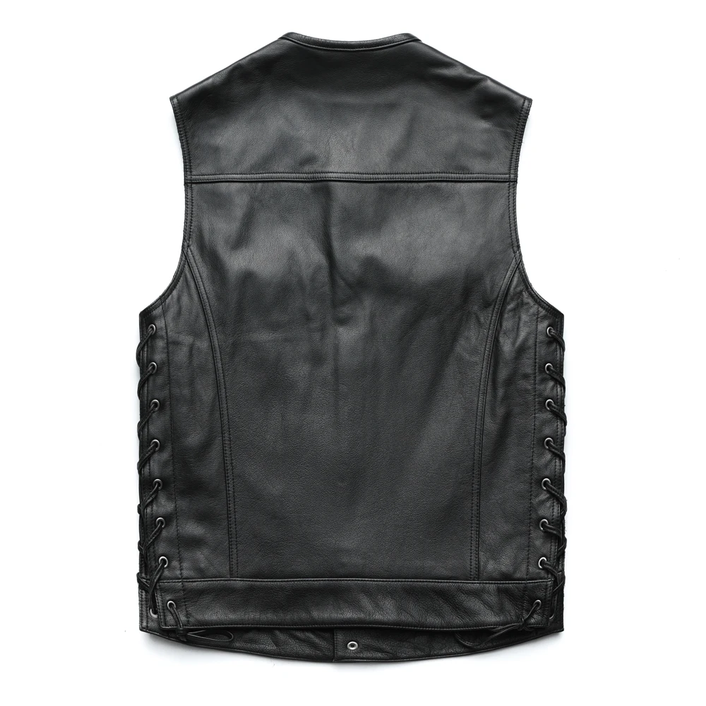 

Men Leather Vest 100% Cowhide Motorcycle Vest Biker Leather Vests Moto Leather Waistcoat Asian Size M-5XL M435