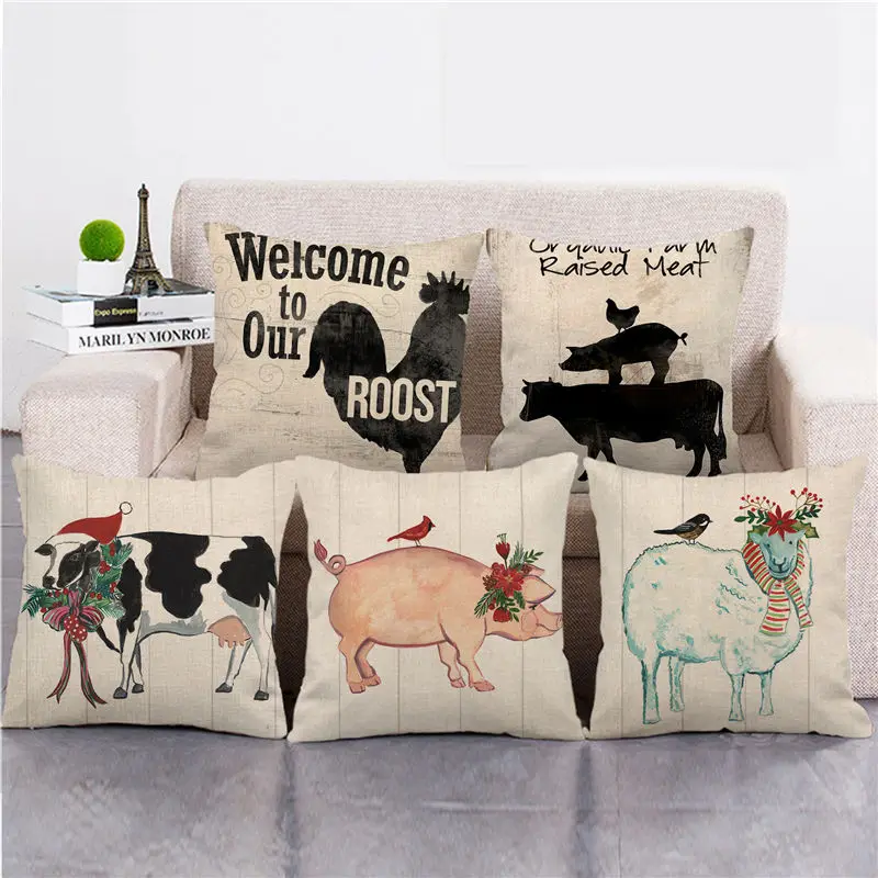45cm*45cm farm fresh animals cow and pig designs Linen/Cotton Throw Pillow Covers Cushion Cover home Decor Pillowcase - купить по