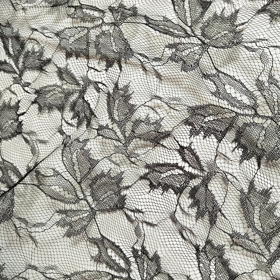 Новый кленовые листья Тюль ажурная ткань модные длинные вечерние платья черные