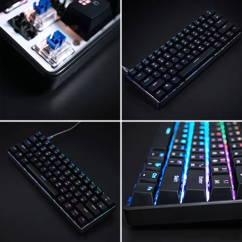 

RGB LED Backlit Wired Mechanical Keyboard,Portable Compact Waterproof Mini Gaming Keyboard 61 Keys Gateron Switchs for PC Mac