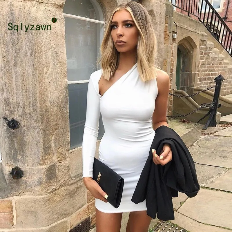 Женское платье карандаш на одно плечо с длинным рукавом|Женские платья| |