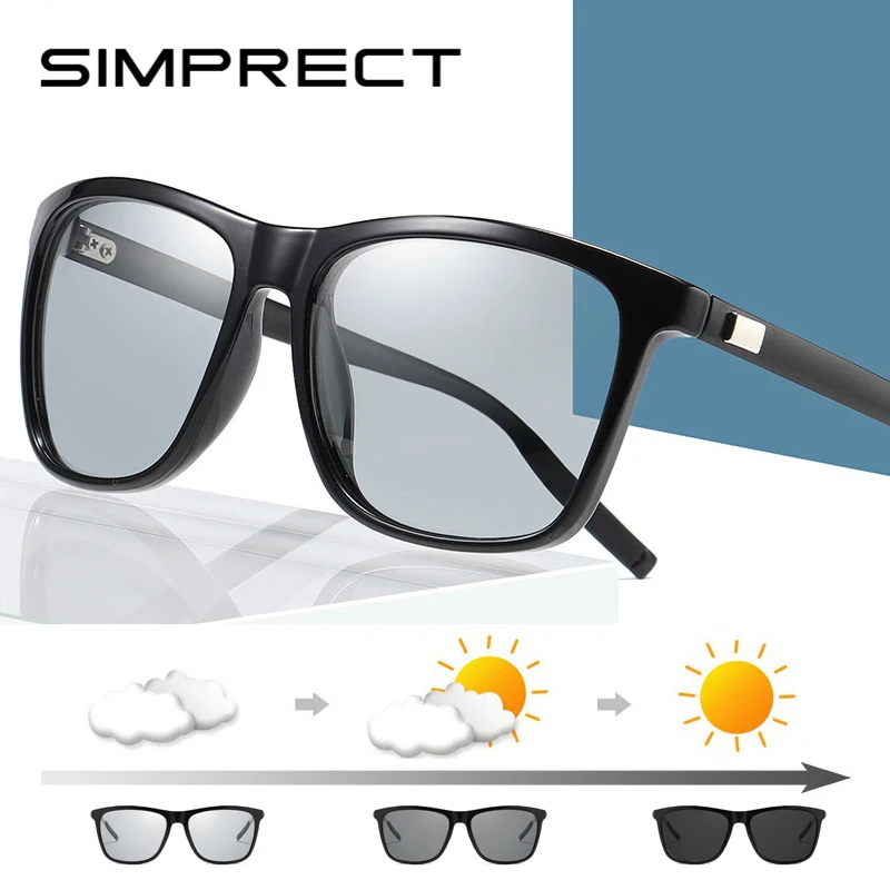 

Солнцезащитные очки SIMPRECT мужские фотохромные, квадратные поляризационные зеркальные солнечные очки для вождения в ретро стиле, антибликов...