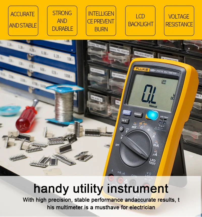 Fluke 18B+ светодиодный цифровой мультиметр переменного/постоянного напряжения