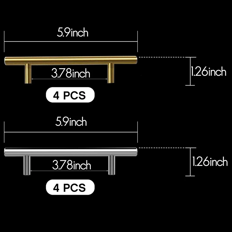 

8 PCS Gold Silver Handles Hardware Stainless Steel Drawer Pulls, Cabinet Door Handles for Kitchen Bathroom Furniture