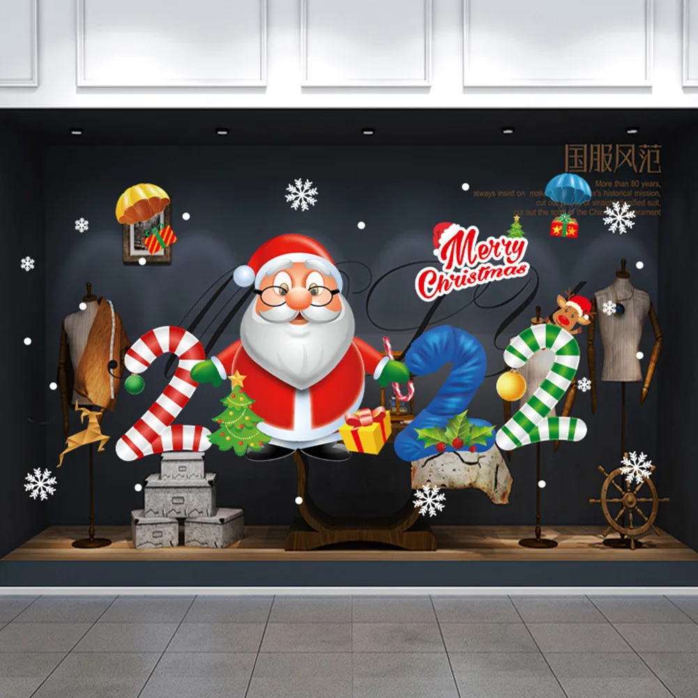 

2022 New Christmas Xmas Santa Removable Stickers Art Decals Wall Home Shop Decor Background Walls Tiles Glass Furniture Sticker