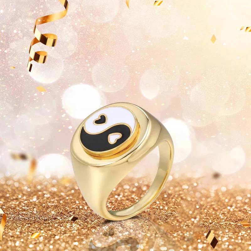 

Gold Color Metal Rings Korean Cute Enamel Daisy Tulip Heart Yin and Yang Rings Wonderful Choice for Women Jewelry