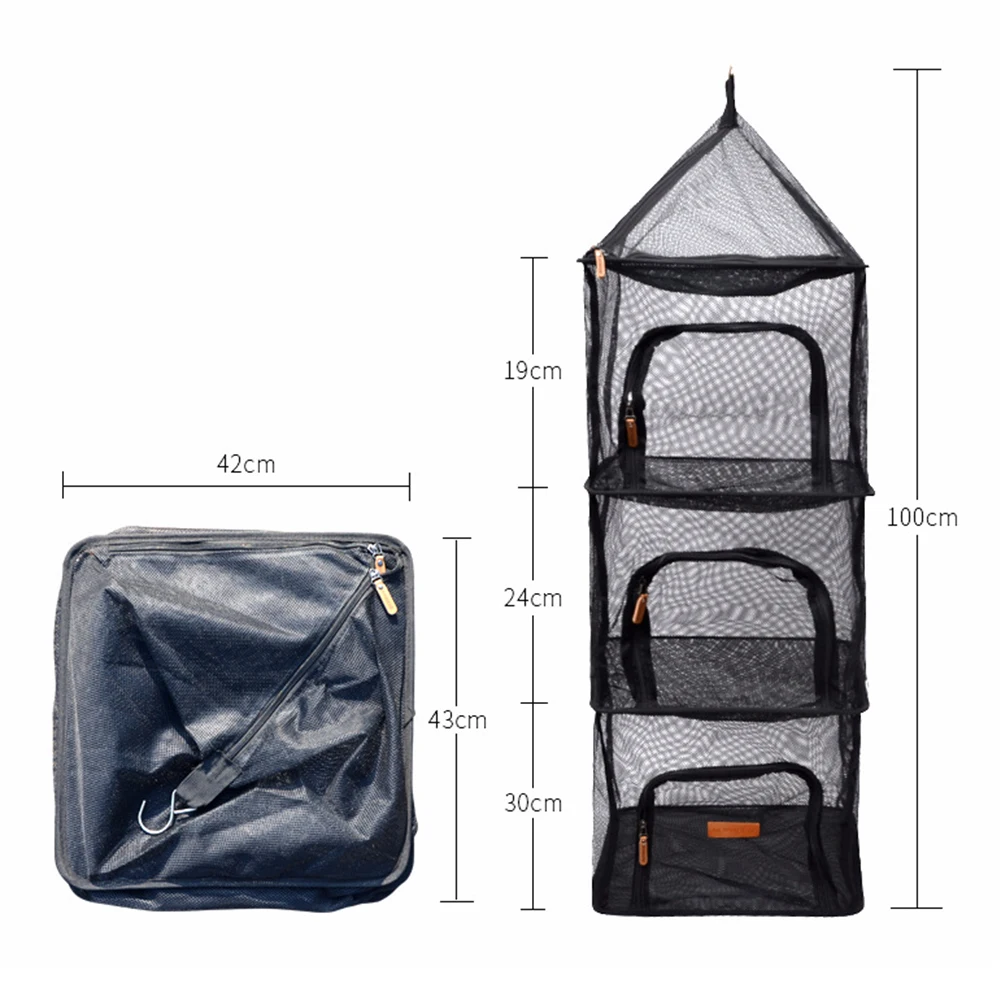 

Outdoor Camping Folding 4 Layer Hanging Drying Net Holder Storage Bag Dryer Rack