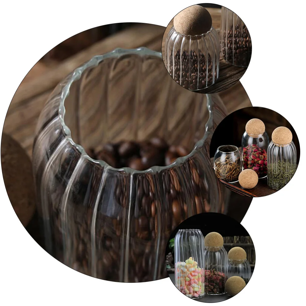 

1pc Glass Tea Can Round Cork Tea Seasoning Can Transparent Storage Can for Home