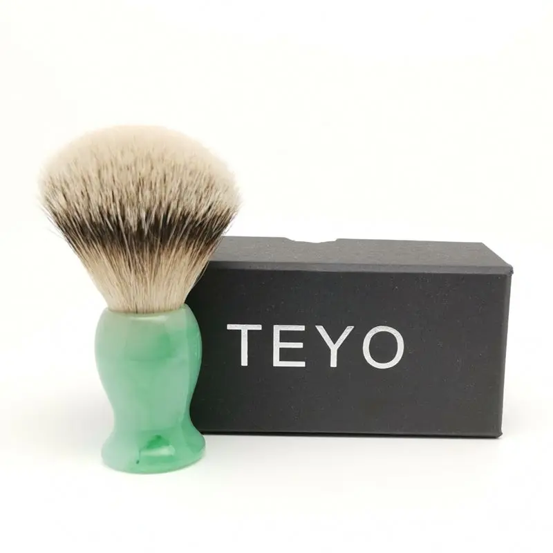 TEYO Emerald Green Pattern Resin Handle Super Silvertip Badger Shaving Brush Perfect for Razor
