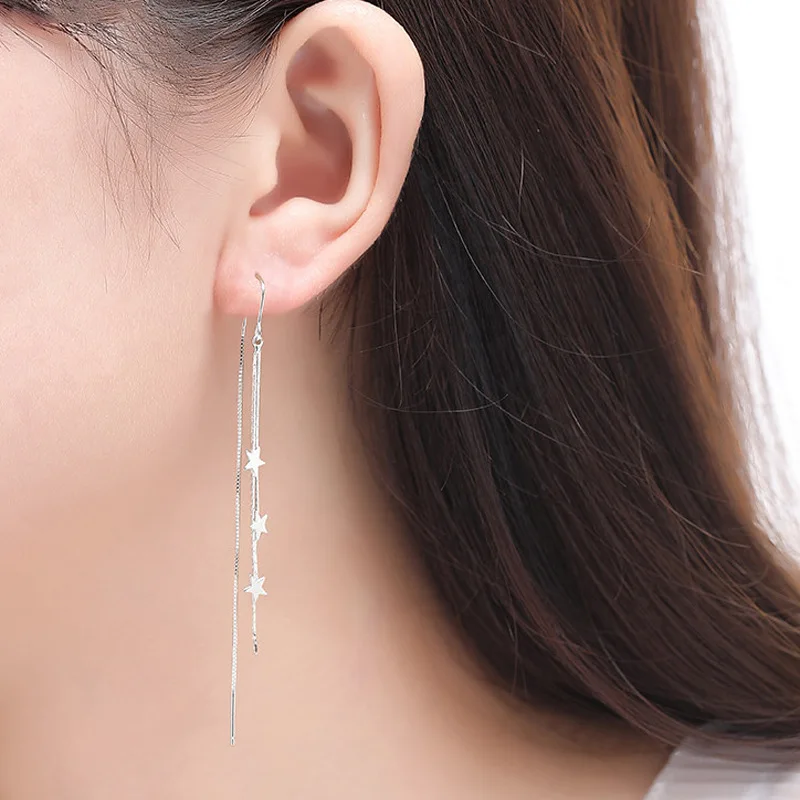 

Серьги-подвески женские из серебра 925 пробы, с длинной цепочкой