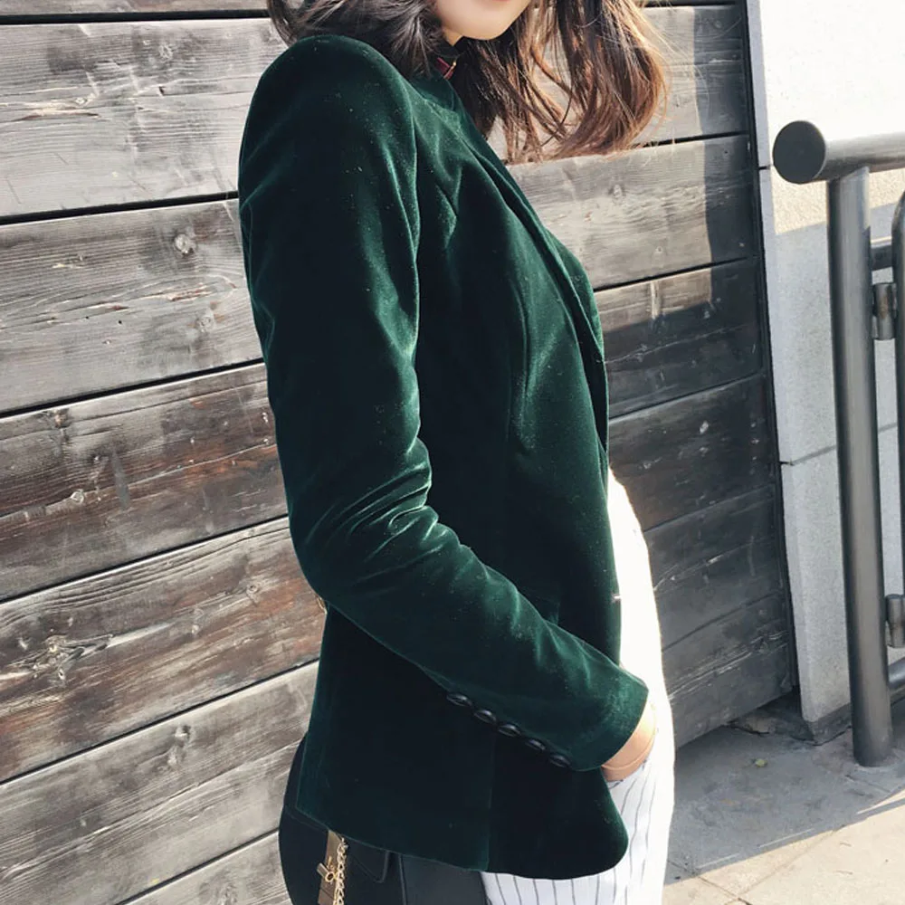Женский вельветовый блейзер с длинным рукавом и карманами