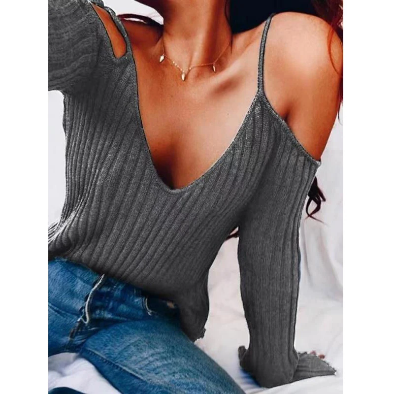 ELSVIOS сексуальный с открытыми плечами расклешенными рукавами базовый топ женский