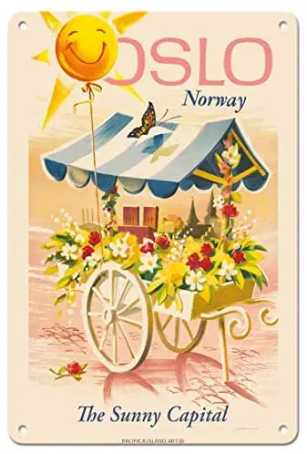 

Oslo Norway - The Sunny Capital by Knut Yran c.1966- Metal Sign