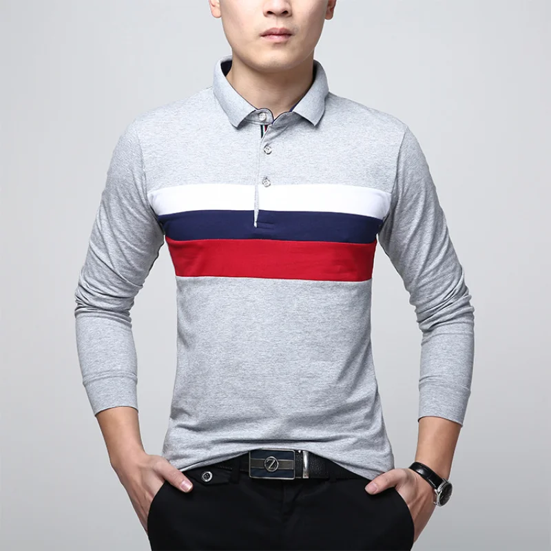 

2021 new pure color cotton long sleeve men's T-shirt European and American men's T-shirt long sleeve Lapel t shirt