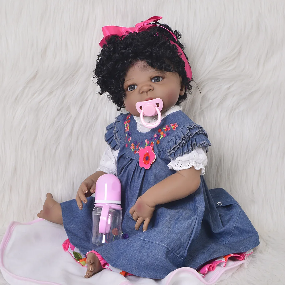 

Кукла-младенец Reborn 55 см, новинка, черная кожа, хлопок, реалистичный цвет, детский подарок на день ребенка, силиконовая кукла-младенец, lol