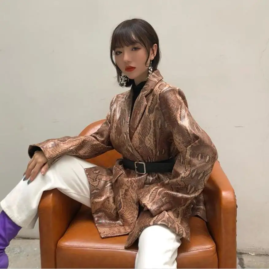 Локомотив стиль Змеиный узор pu кожаная куртка Ретро Леопардовый негабаритный